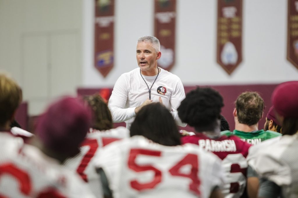 Florida State football practice with Coach Mike Norvell