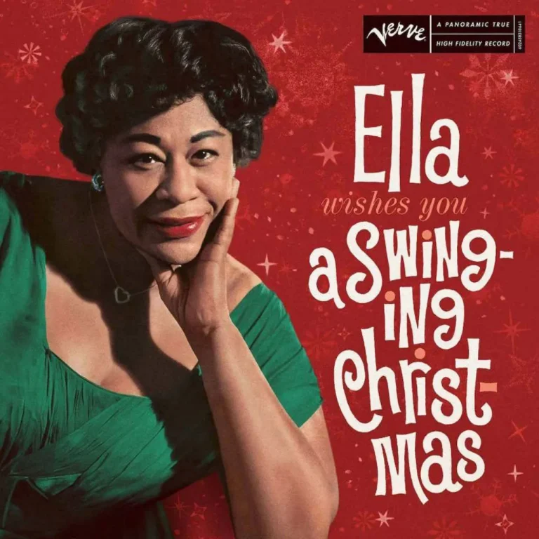 Vintage album art for Ella Wishes You a Swinging Christmas by Ella Fitzgerald, featuring Jazz and Swing holiday music