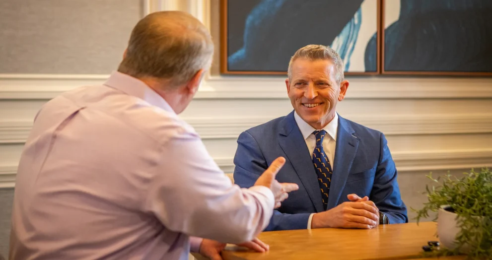 Former Florida House Speaker Paul Renner during an interview discussing affordability and insurance reform in the governor’s race.