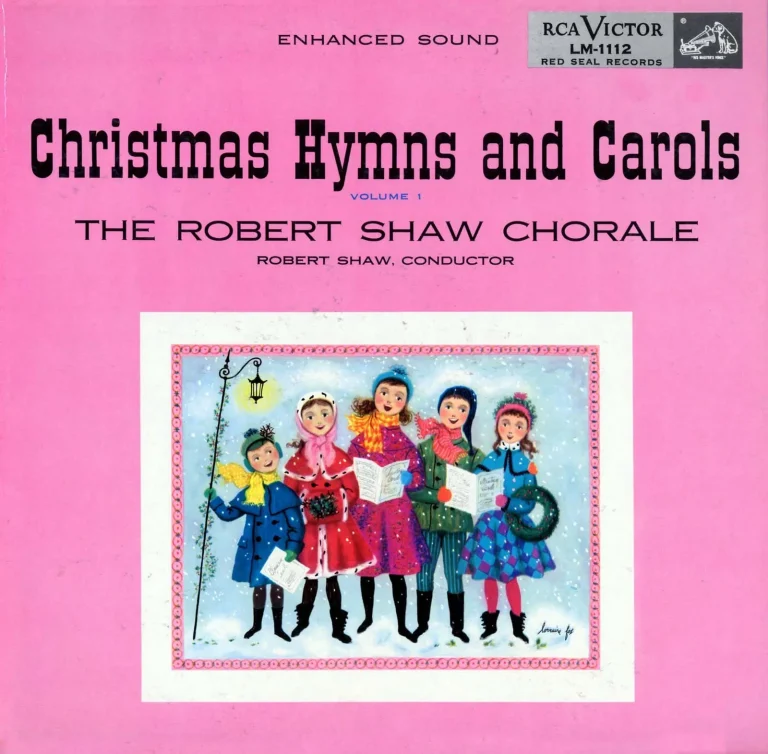 Classic album cover for Robert Shaw Chorale's Christmas Hymns and Carols, representing traditional choral music