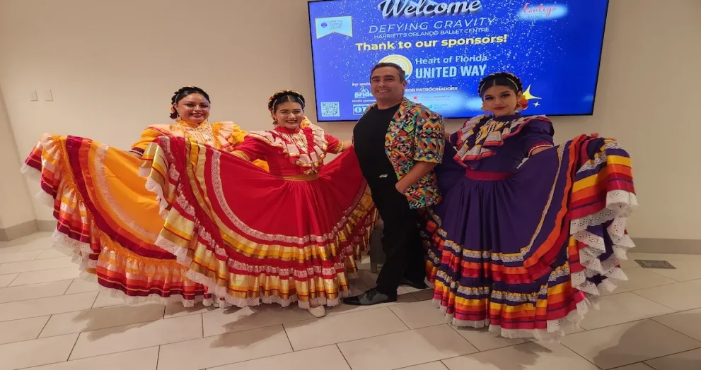 Members of México Danza Orlando pose in traditional folkloric dress at Contigo Fund’s Wicked for Good Gala in Orlando