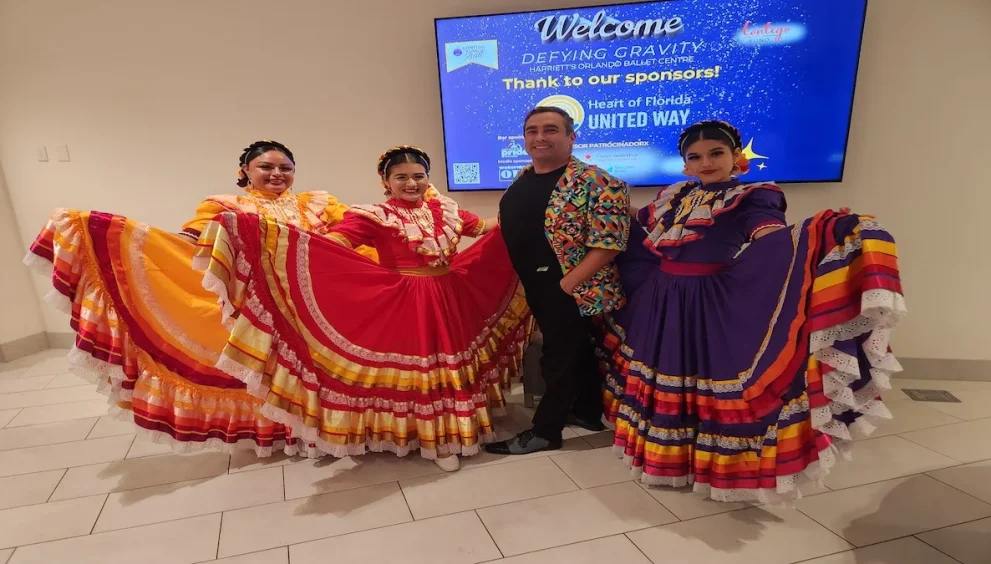 Members of México Danza Orlando pose in traditional folkloric dress at Contigo Fund’s Wicked for Good Gala in Orlando