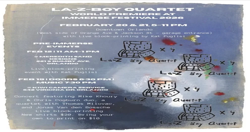 Promotional flyer advertising the La-Z-Boy Quartet experimental sound performance at Immerse Festival in downtown Orlando