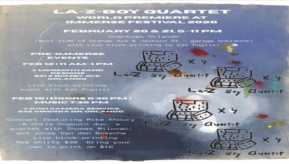 Promotional flyer advertising the La-Z-Boy Quartet experimental sound performance at Immerse Festival in downtown Orlando