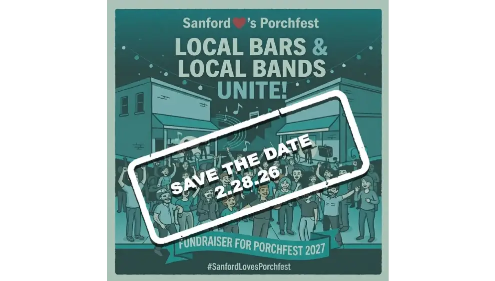 Flyer for Sanford Porchfest Fundraiser. Photo credit: Sanford Porchfest.
