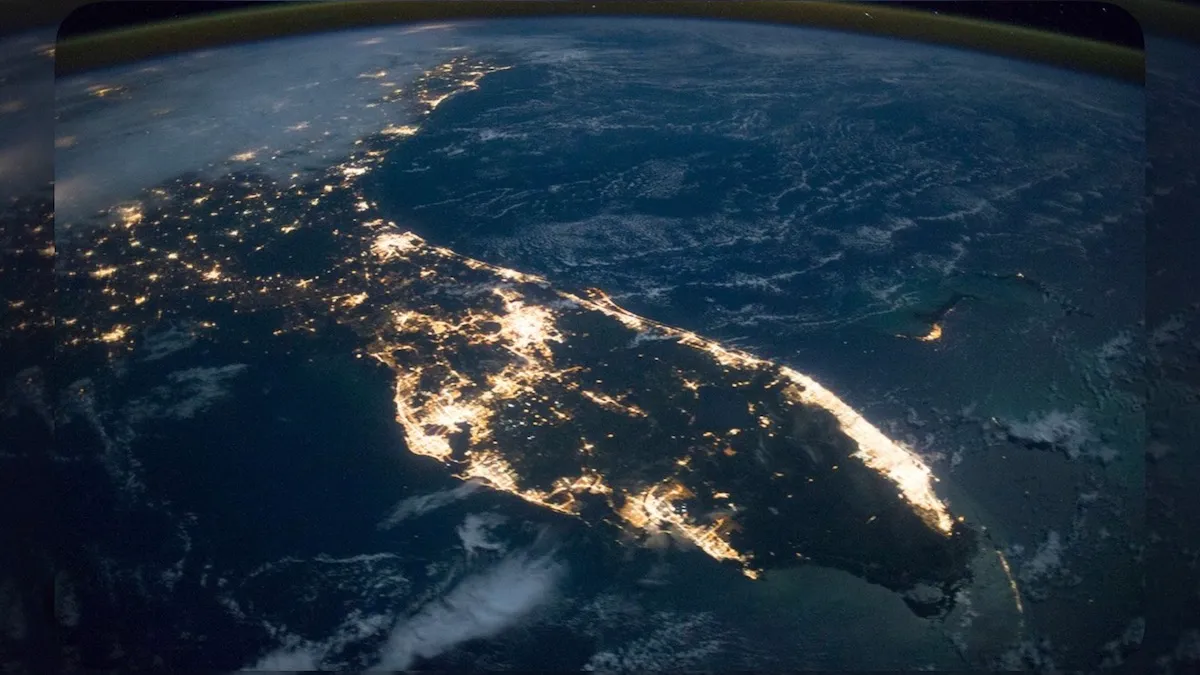 Satellite image of central florida at night